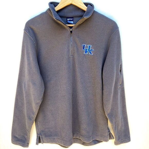 University of Kentucky Uk Gray Textured Long Sleeve Quarter Zip - Picture 1 of 5